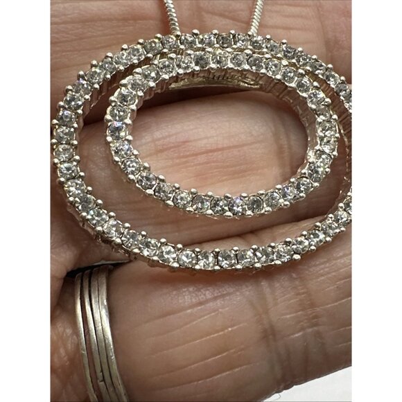 Premier Designs Duet Crystal Pendant Silver Tone Necklace 19” Snake Chain - Picture 2 of 11